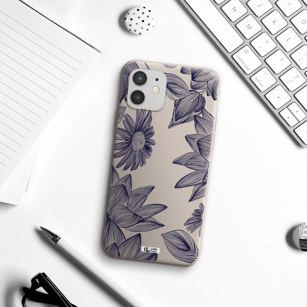 Blue Line Flower Apple iPhone 12 mini Silicone Stone Case