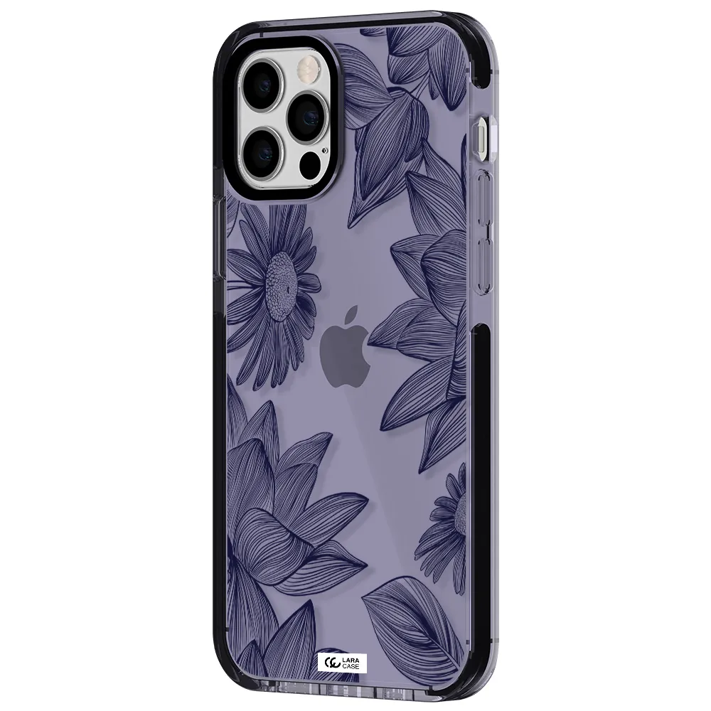 Blue Line Flower Apple iPhone 12 pro impact Lilac Case