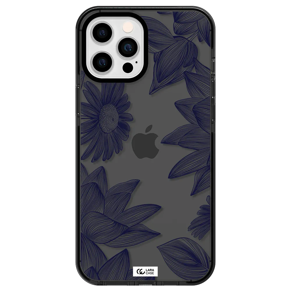Blue Line Flower Apple iPhone 12 pro max impact Smoke Black Case