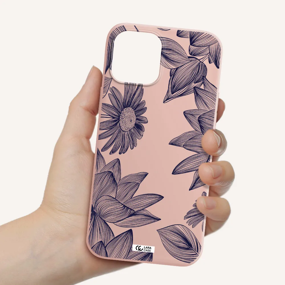 Blue Line Flower Apple iPhone 12 pro max Silicone pastel pink Case