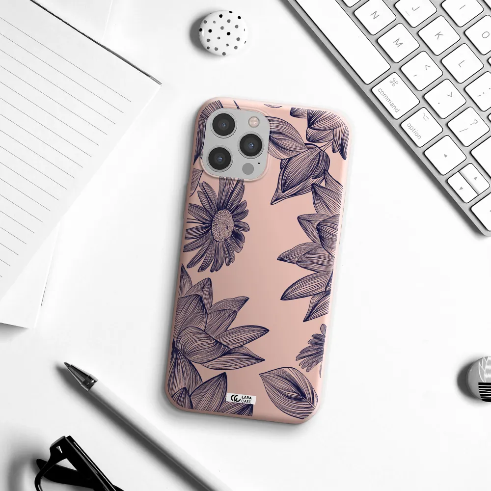 Blue Line Flower Apple iPhone 12 pro max Silicone pastel pink Case