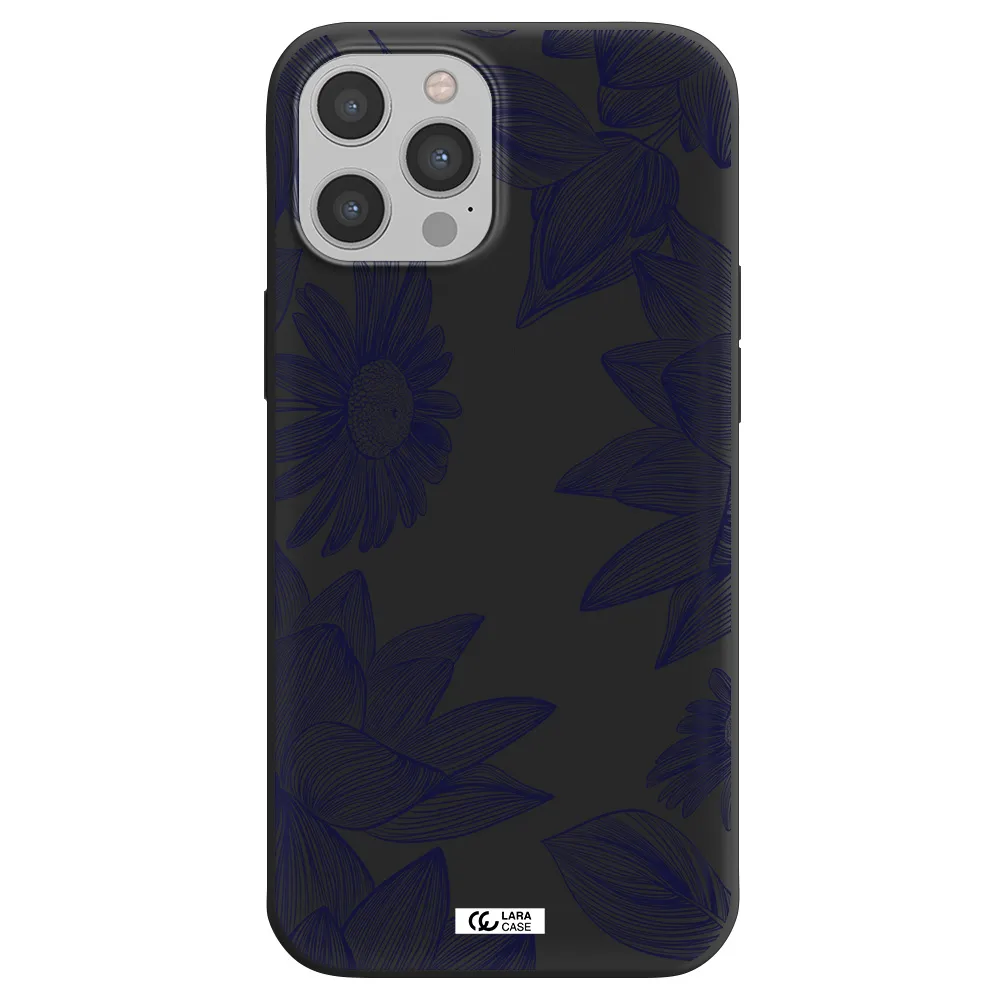Blue Line Flower Apple iPhone 12 pro Silicone black Case