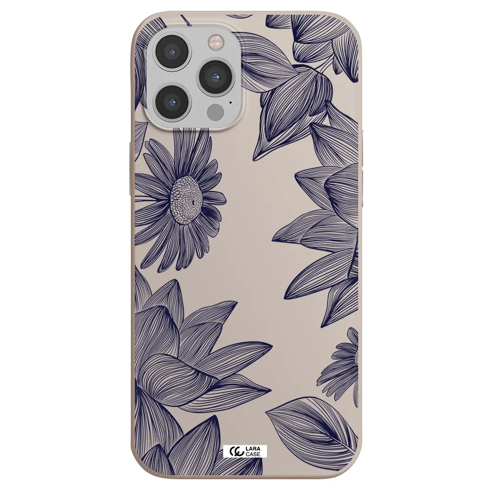 Blue Line Flower Apple iPhone 12 pro Silicone Stone Case