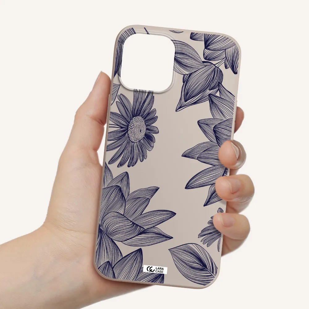 Blue Line Flower Apple iPhone 12 pro Silicone Stone Case