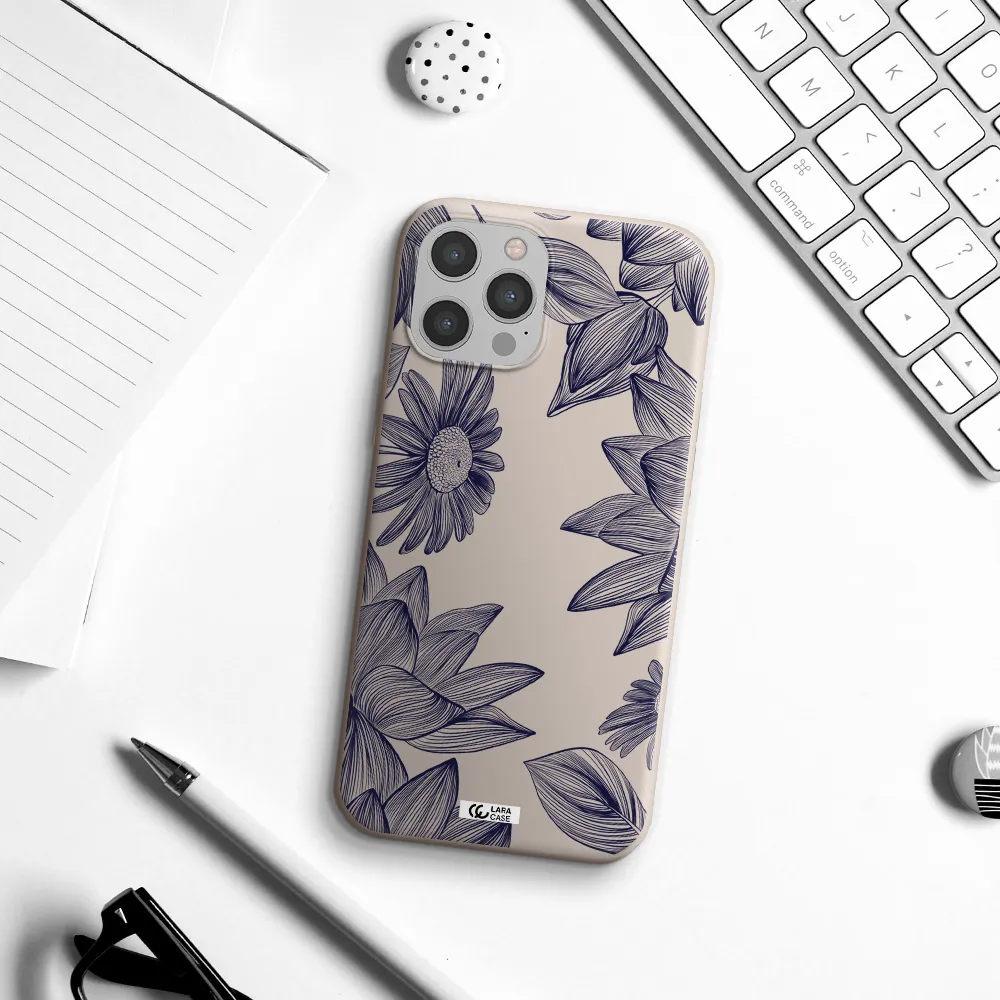 Blue Line Flower Apple iPhone 12 pro Silicone Stone Case