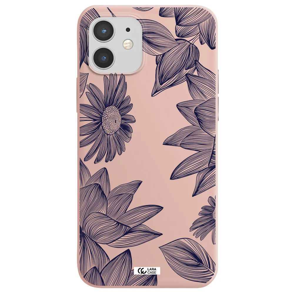 Blue Line Flower Apple iPhone 12 Silicone pastel pink Case