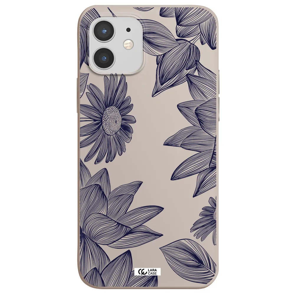Blue Line Flower Apple iPhone 12 Silicone Stone Case