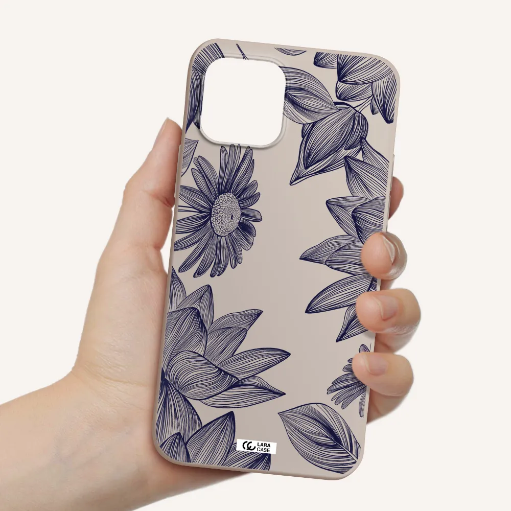 Blue Line Flower Apple iPhone 12 Silicone Stone Case