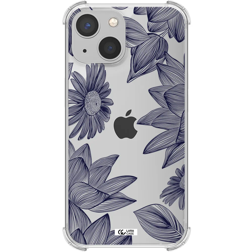 Blue Line Flower Apple iPhone 13 Clear PC Case