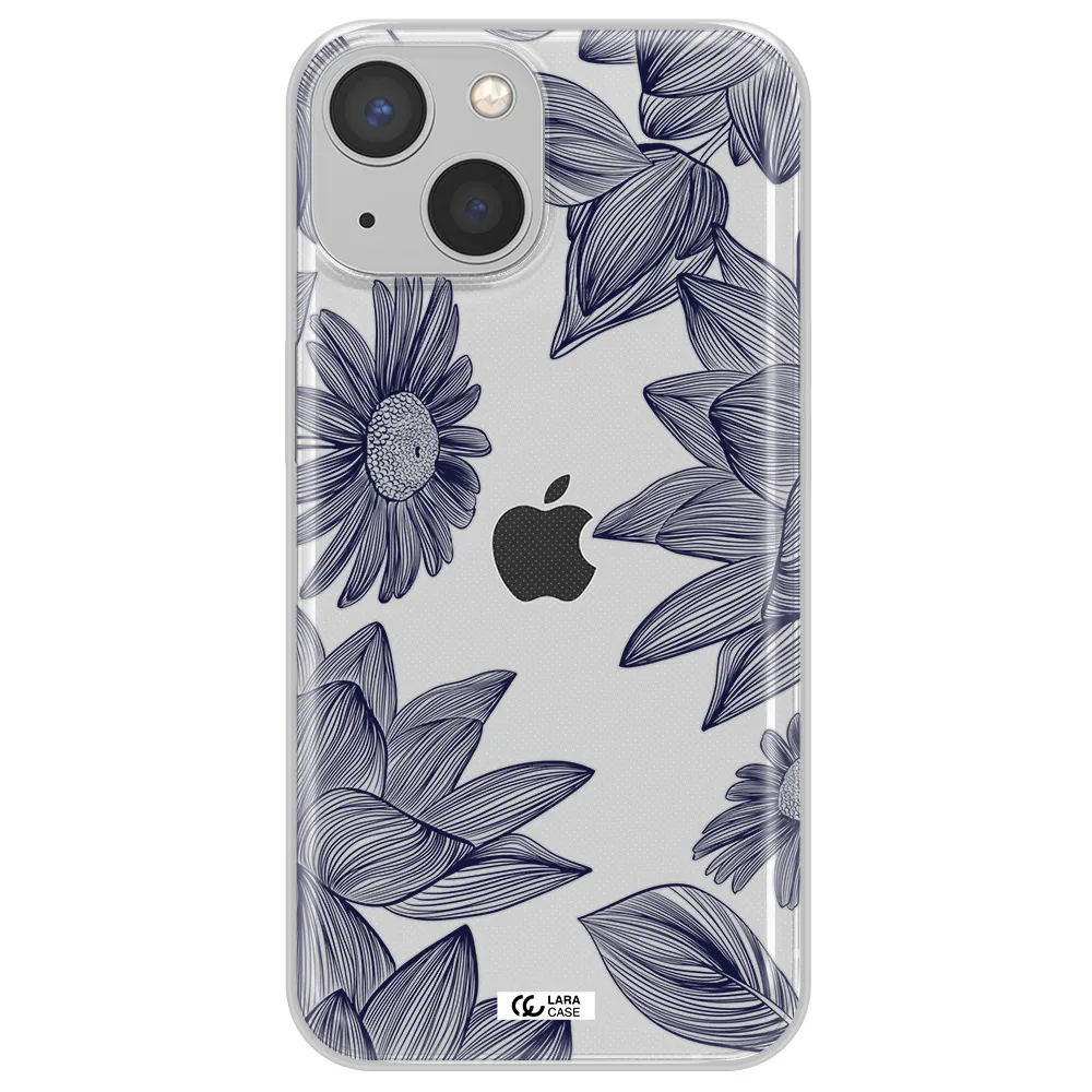 Blue Line Flower Apple iPhone 13 Clear TPU Case