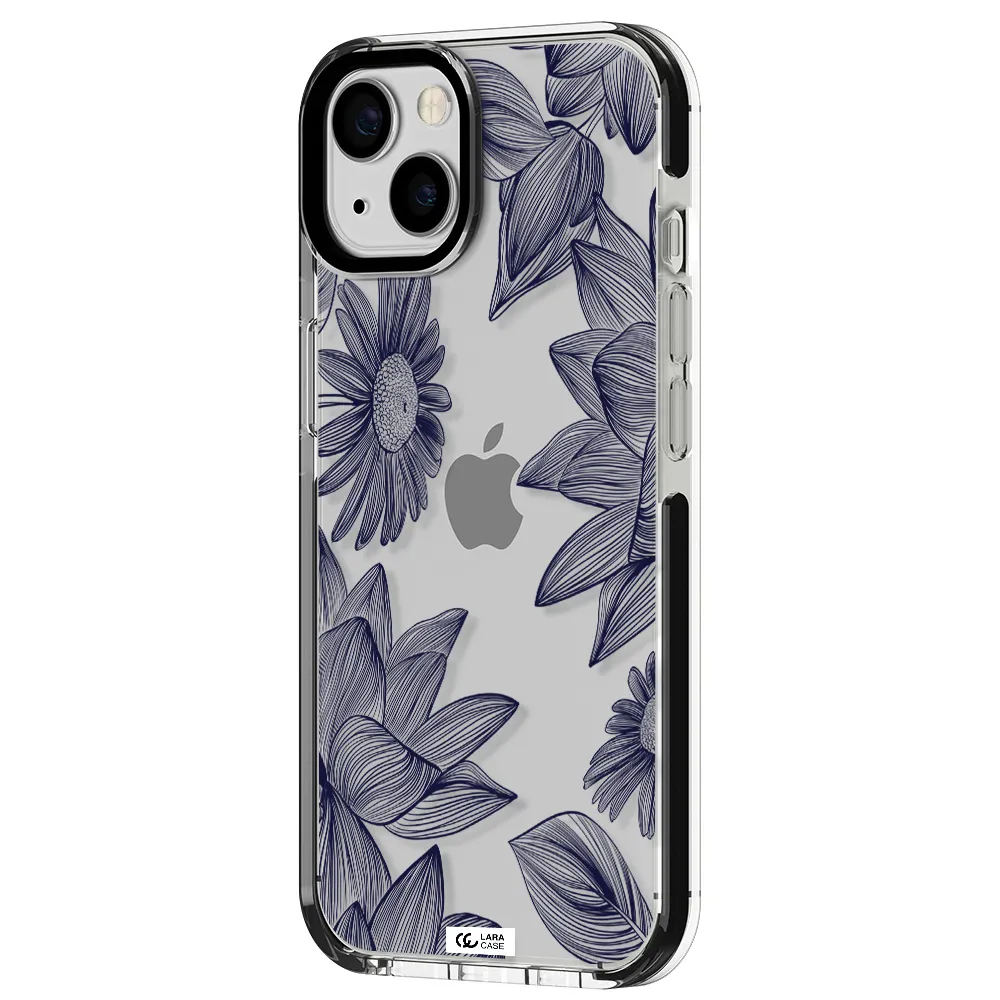 Blue Line Flower Apple iPhone 13 impact black border Case