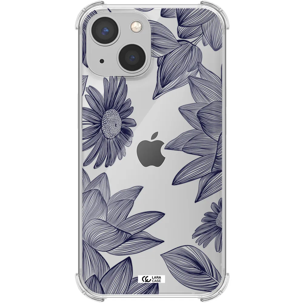 Blue Line Flower Apple iPhone 13 mini Clear PC Case