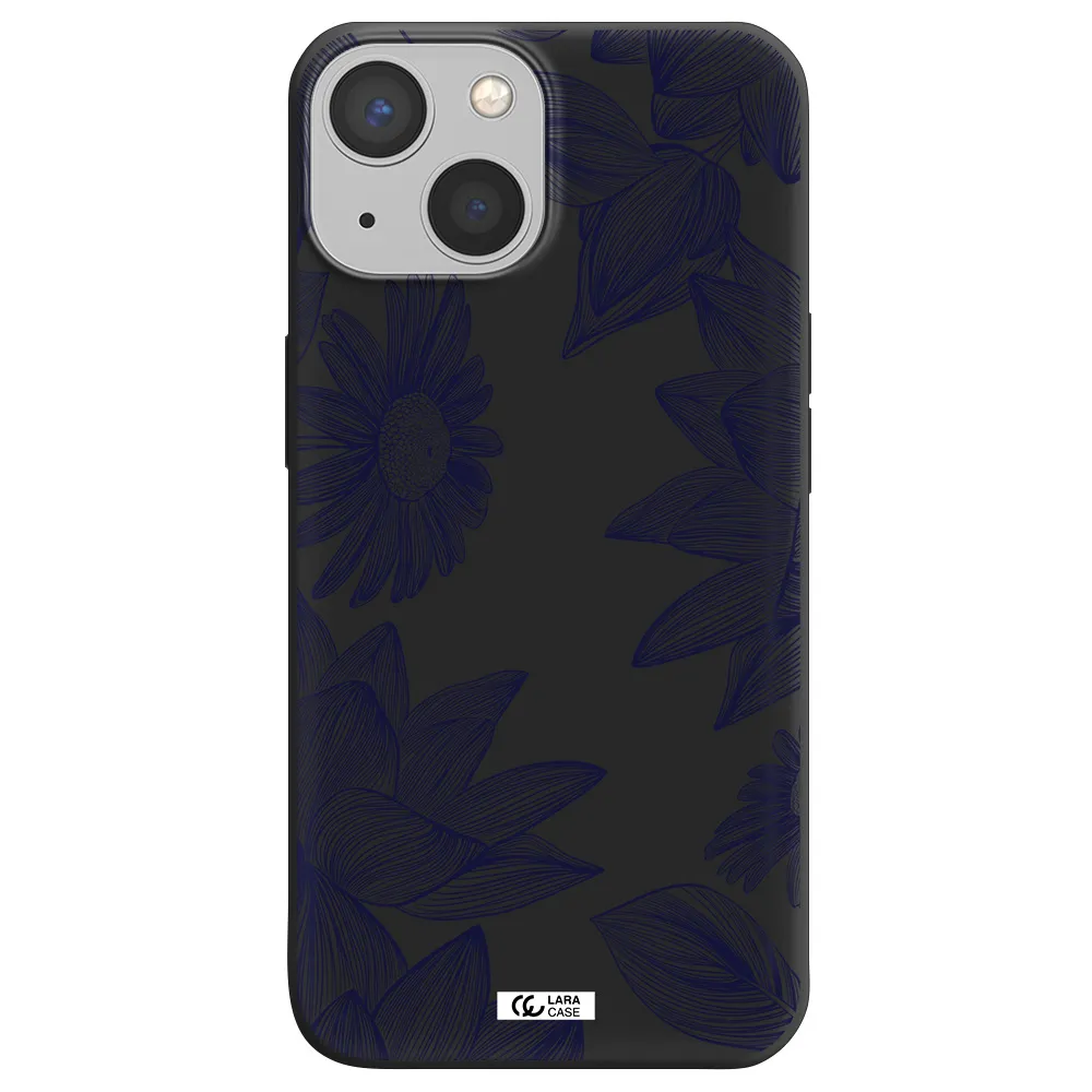 Blue Line Flower Apple iPhone 13 mini Silicone black Case