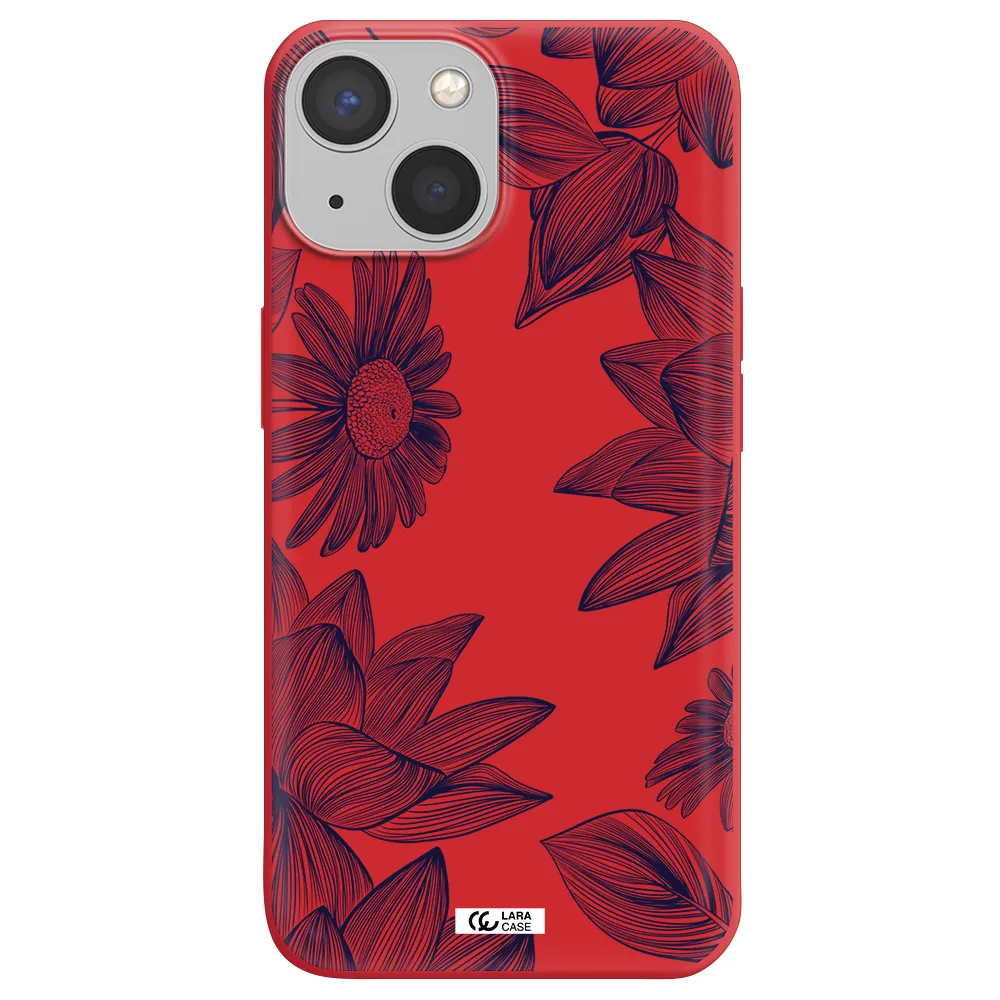 Blue Line Flower Apple iPhone 13 mini Silicone Imperial Red Case