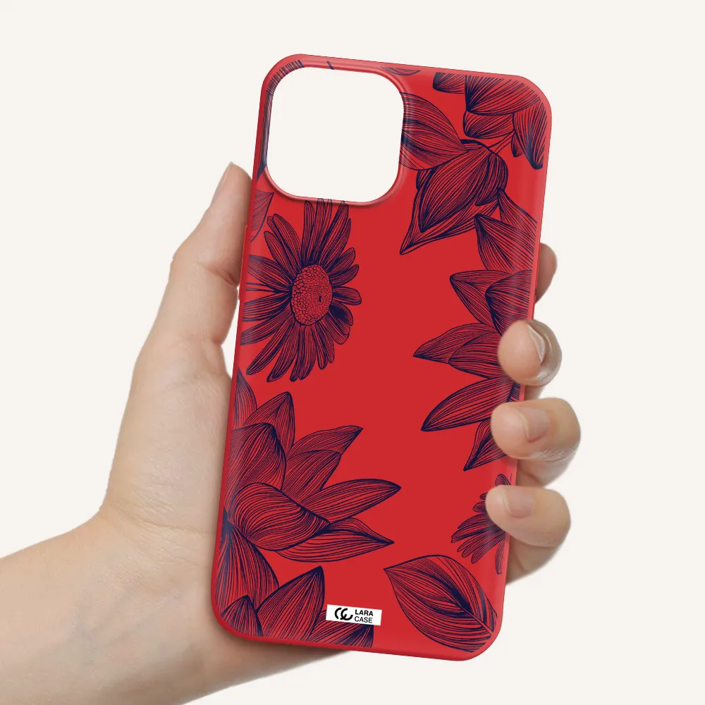 Blue Line Flower Apple iPhone 13 mini Silicone Imperial Red Case