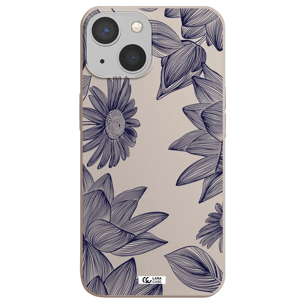 Blue Line Flower Apple iPhone 13 mini Silicone Stone Case