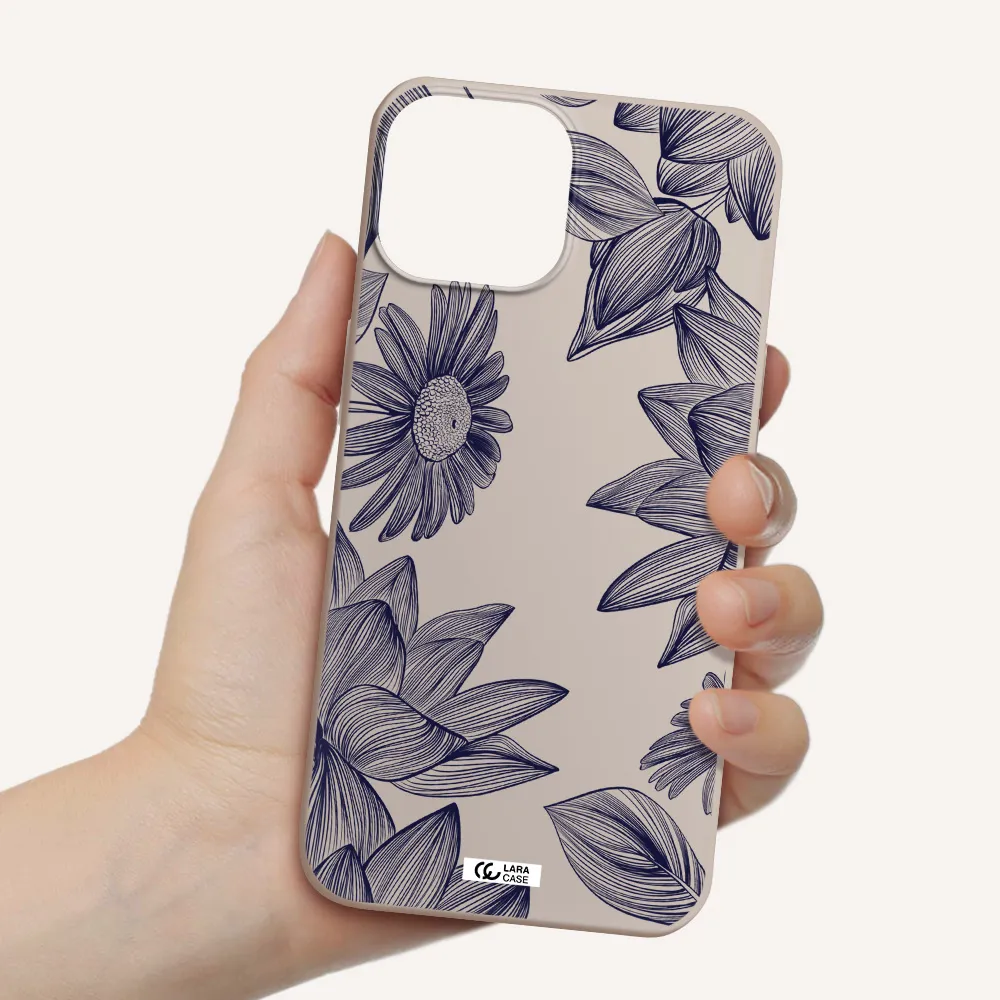 Blue Line Flower Apple iPhone 13 mini Silicone Stone Case
