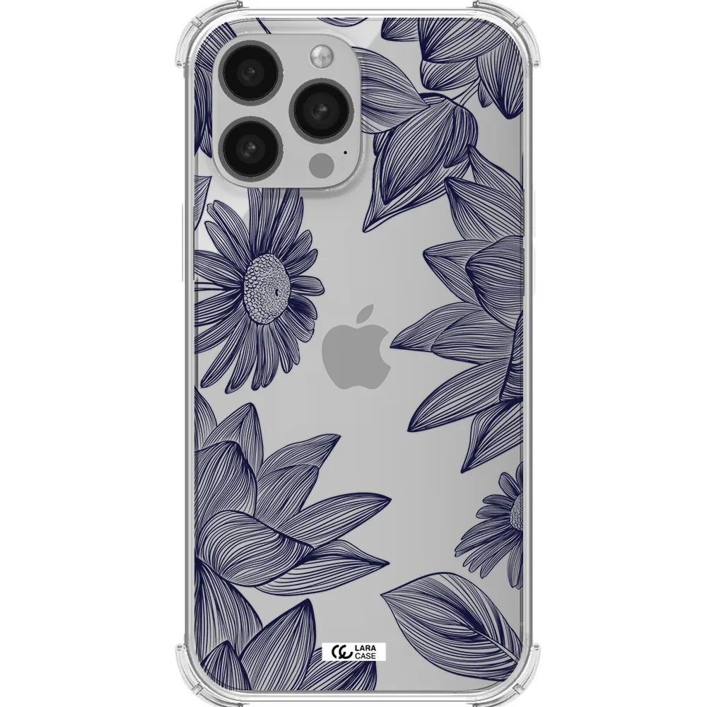 Blue Line Flower Apple iPhone 13 Pro Clear PC Case