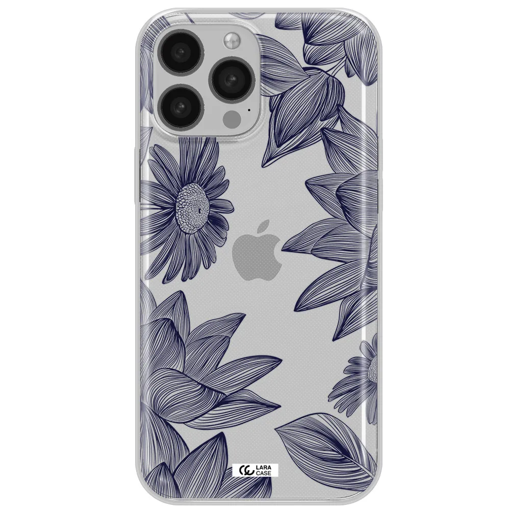 Blue Line Flower Apple iPhone 13 Pro Clear TPU Case