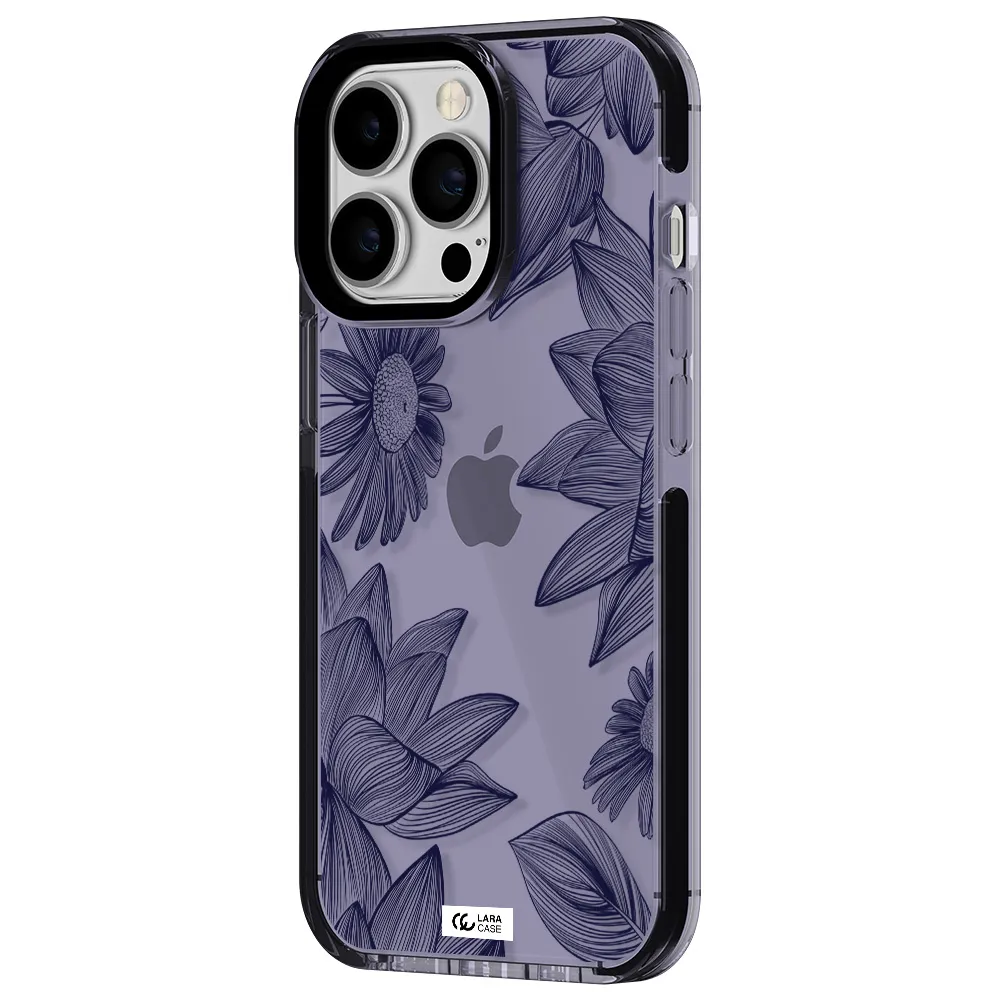 Blue Line Flower Apple iPhone 13 Pro impact Lilac Case