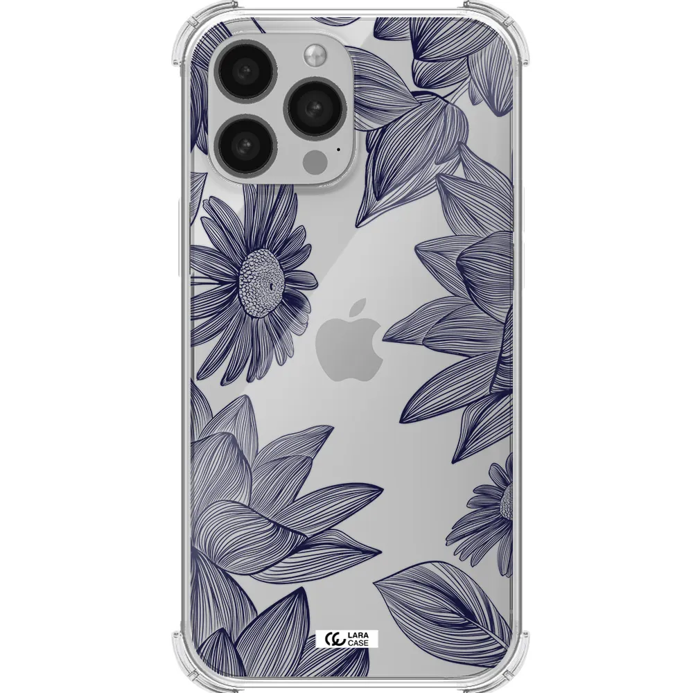 Blue Line Flower Apple iPhone 13 Pro Max Clear PC Case