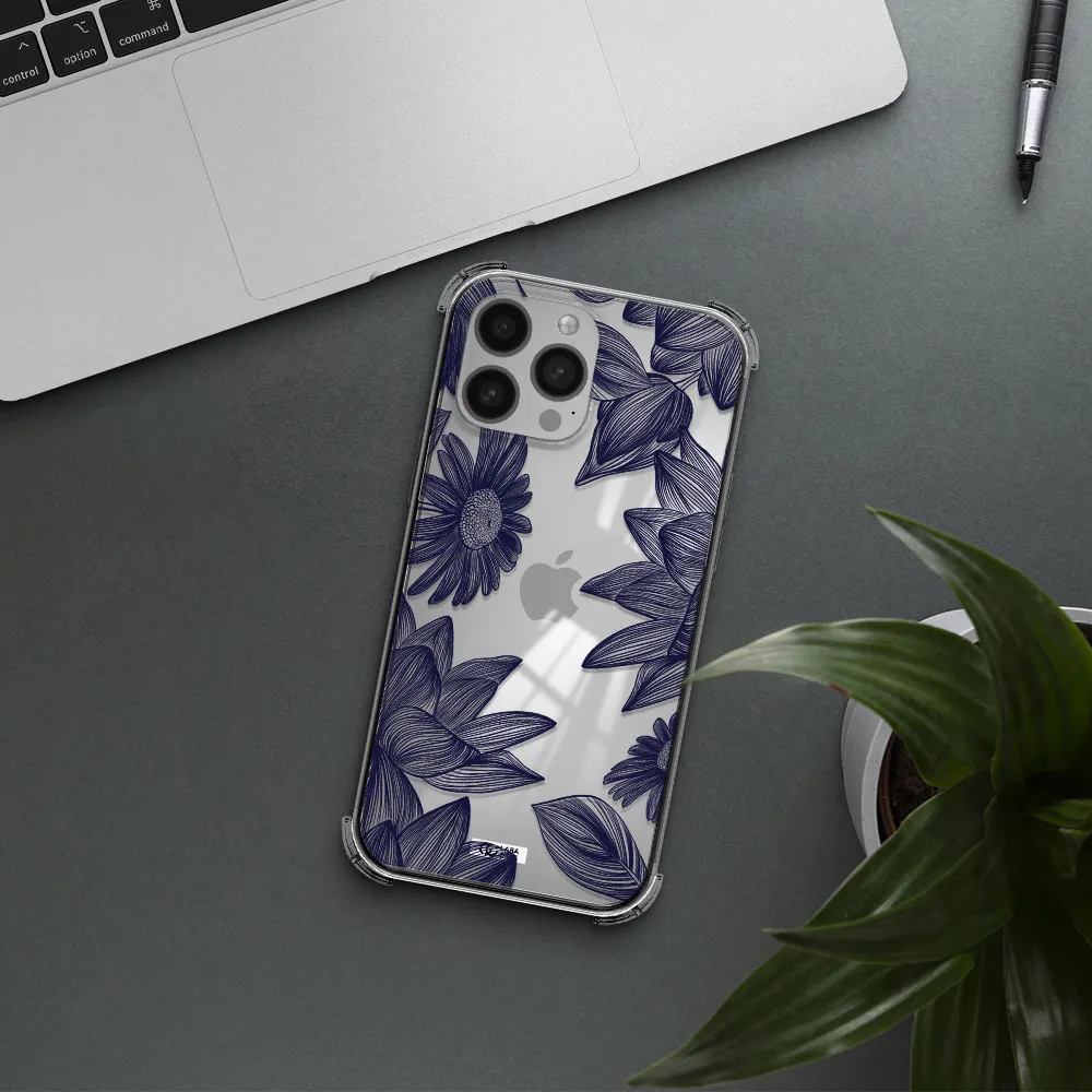 Blue Line Flower Apple iPhone 13 Pro Max Clear PC Case