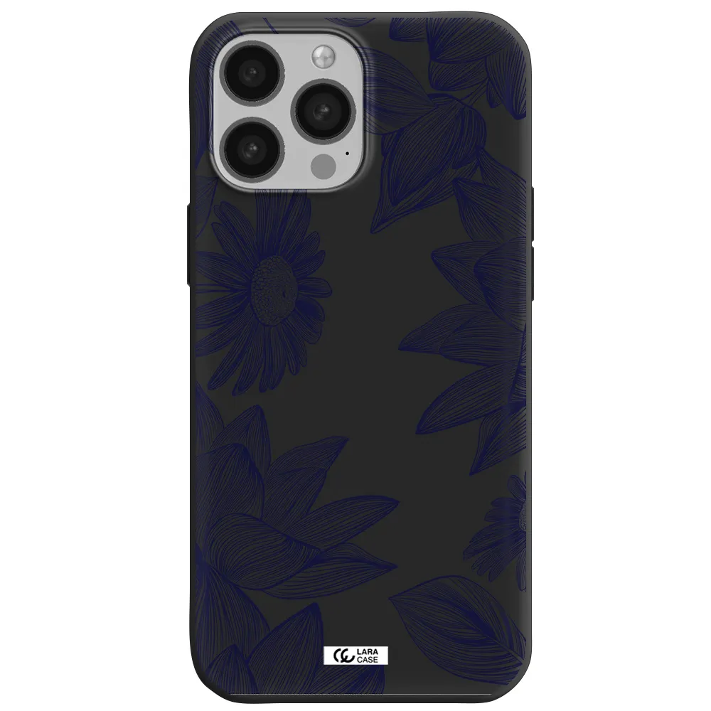 Blue Line Flower Apple iPhone 13 Pro Max Silicone black Case