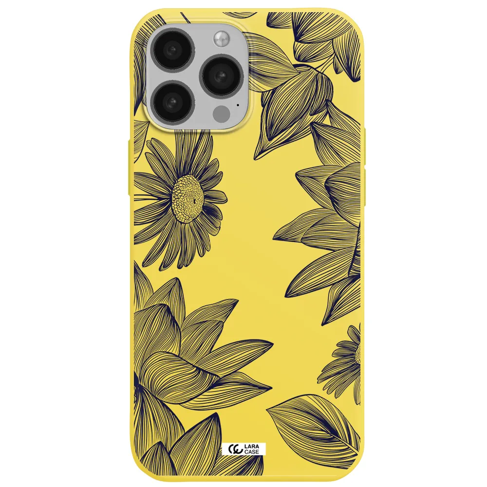 Blue Line Flower Apple iPhone 13 Pro Max Silicone canary yellow Case