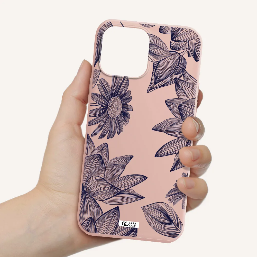 Blue Line Flower Apple iPhone 13 Pro Max Silicone pastel pink Case