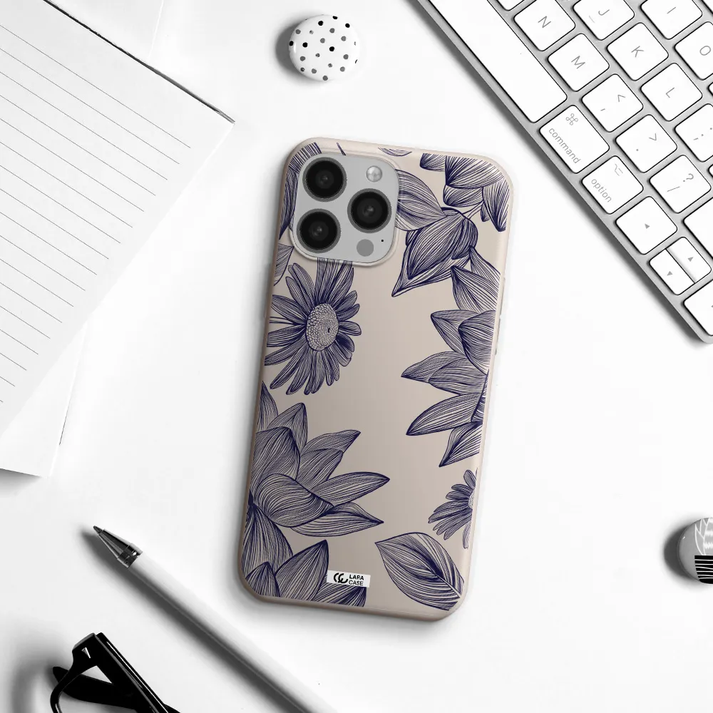 Blue Line Flower Apple iPhone 13 Pro Max Silicone Stone Case