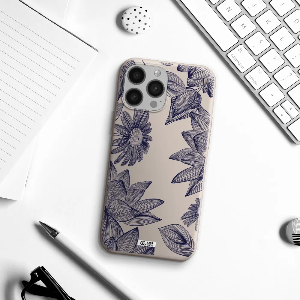 Blue Line Flower Apple iPhone 13 Pro Silicone Stone Case