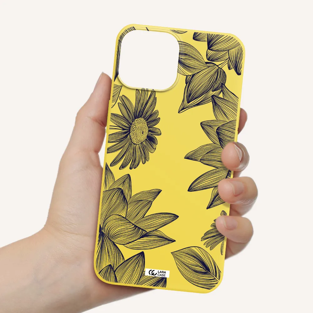 Blue Line Flower Apple iPhone 13 Silicone canary yellow Case