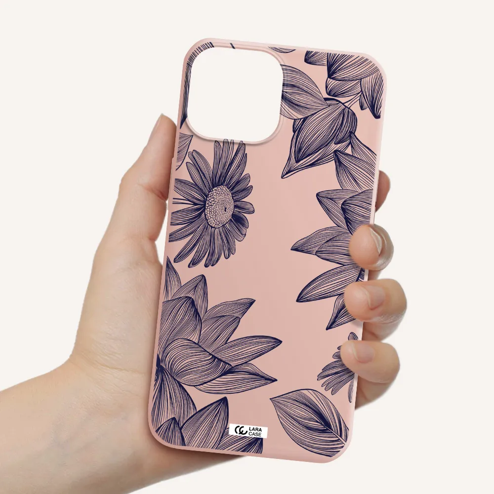 Blue Line Flower Apple iPhone 13 Silicone pastel pink Case