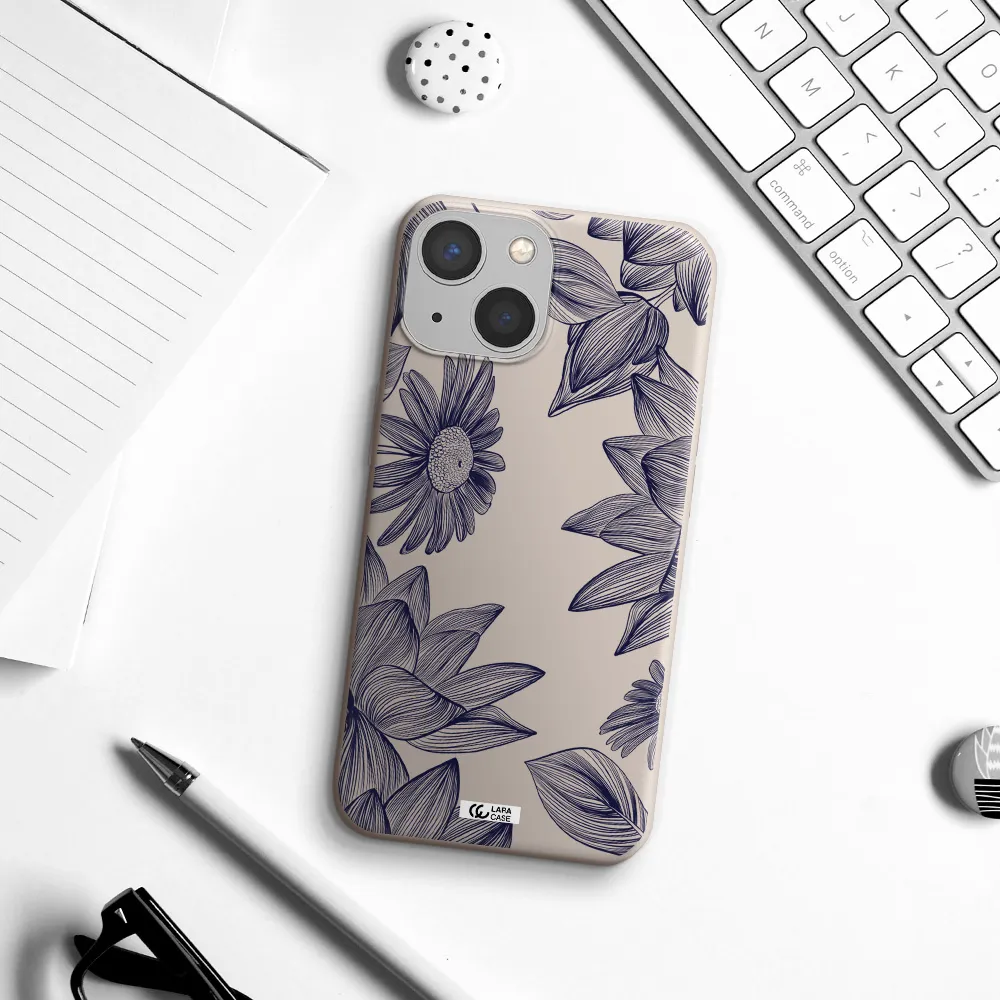 Blue Line Flower Apple iPhone 13 Silicone Stone Case