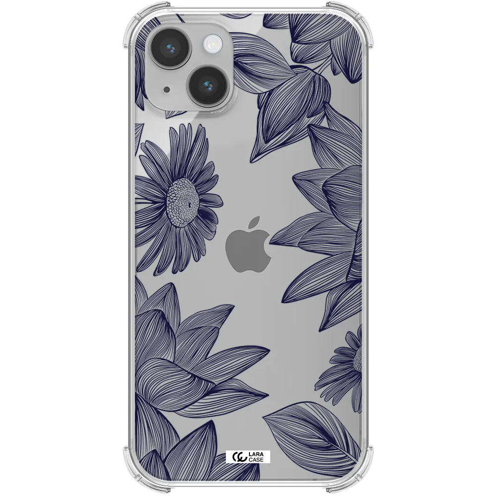 Blue Line Flower Apple iPhone 14 Clear PC Case