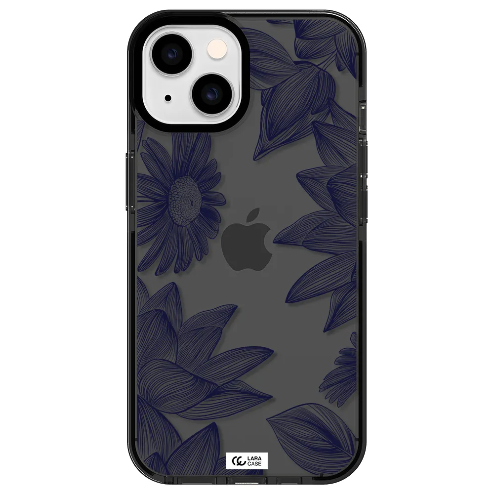 Blue Line Flower Apple iPhone 14 impact Smoke Black Case