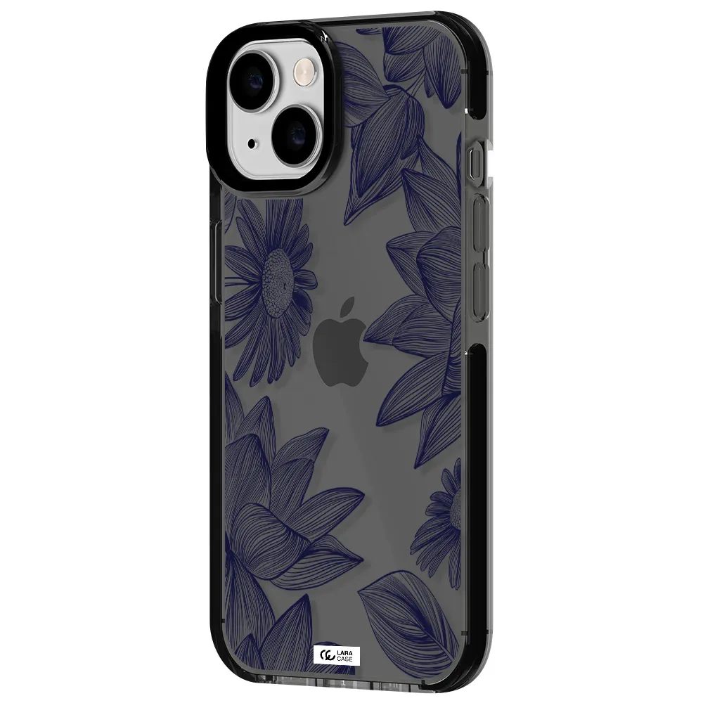Blue Line Flower Apple iPhone 14 impact Smoke Black Case