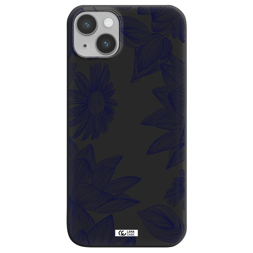 Blue Line Flower Apple iPhone 14 plus Silicone black Case