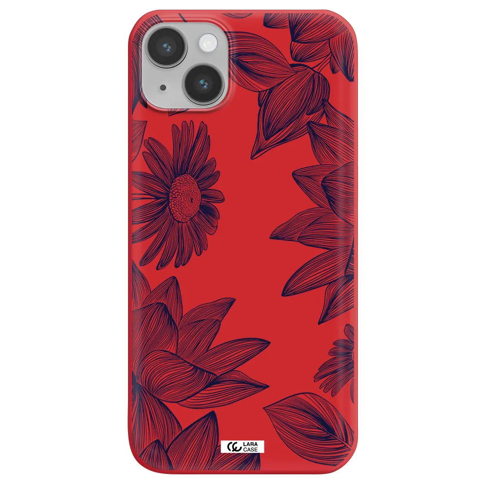 Blue Line Flower Apple iPhone 14 plus Silicone Imperial Red Case