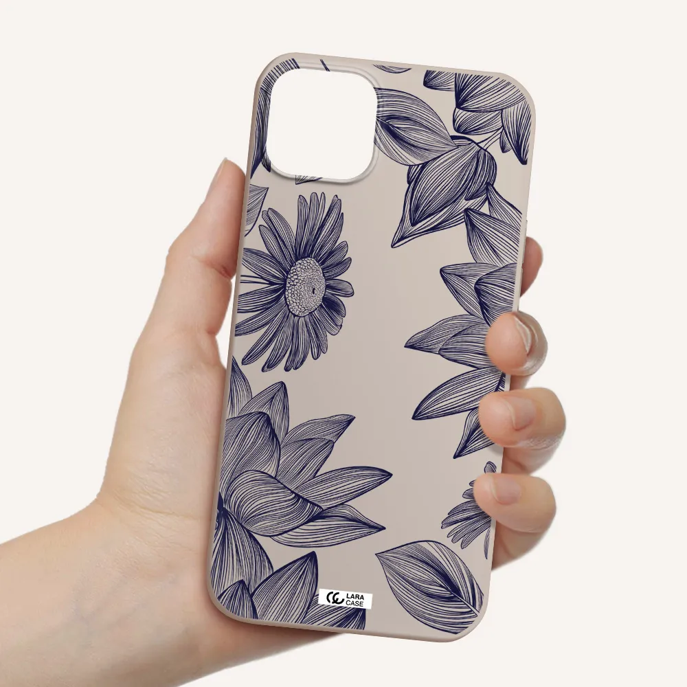 Blue Line Flower Apple iPhone 14 plus Silicone Stone Case