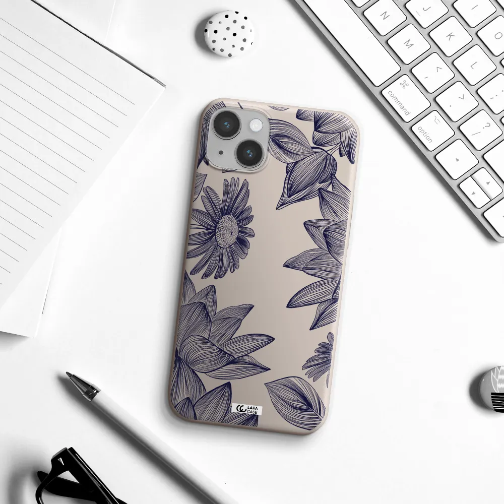 Blue Line Flower Apple iPhone 14 plus Silicone Stone Case