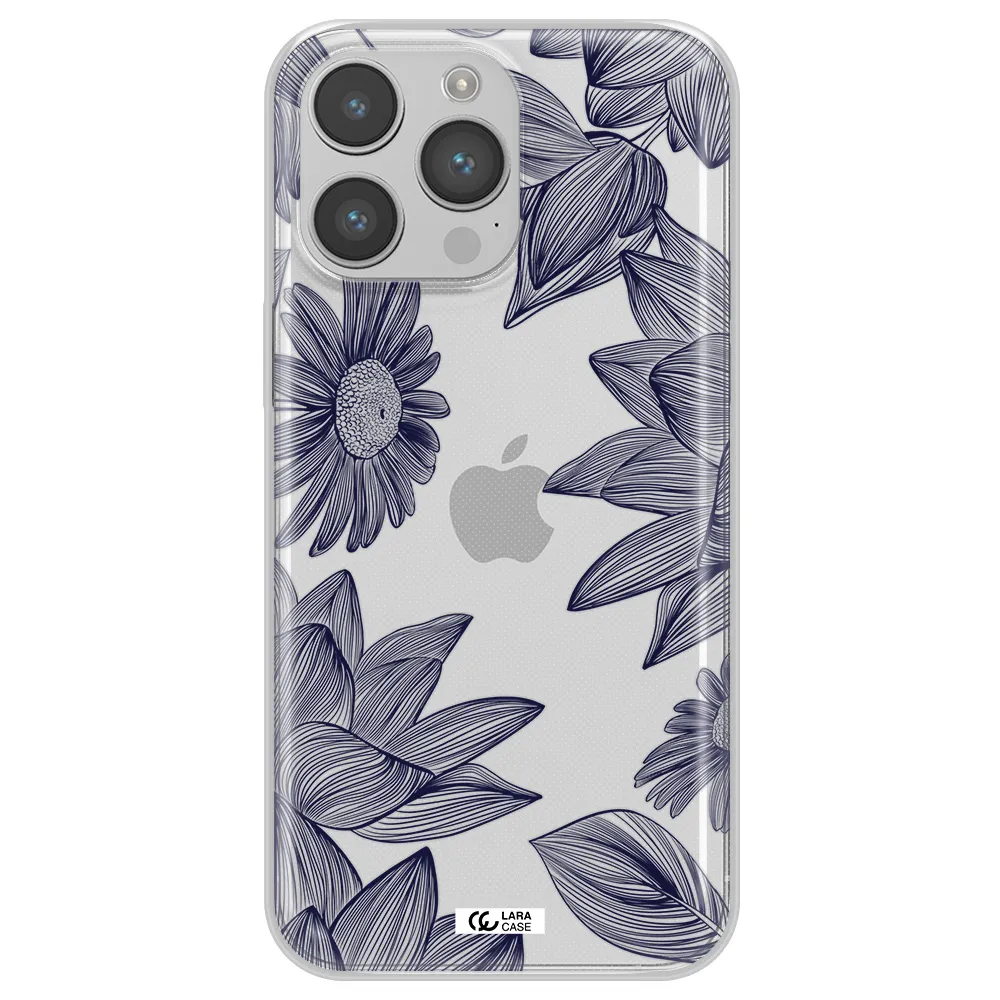 Blue Line Flower Apple iPhone 14 pro Clear TPU Case