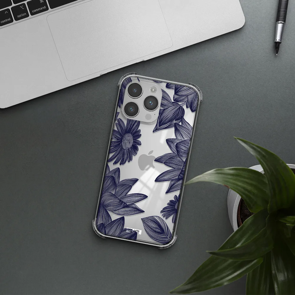 Blue Line Flower Apple iPhone 14 pro max Clear PC Case