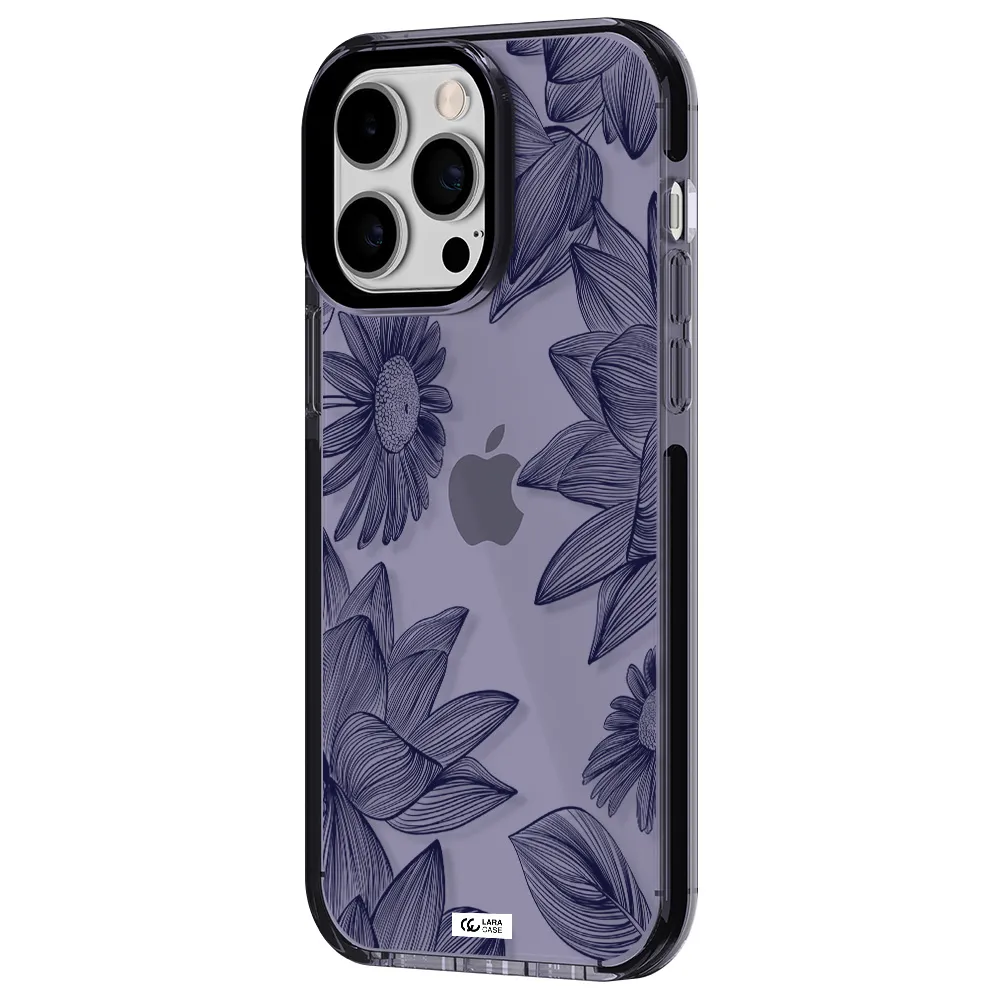 Blue Line Flower Apple iPhone 14 pro max impact Lilac Case