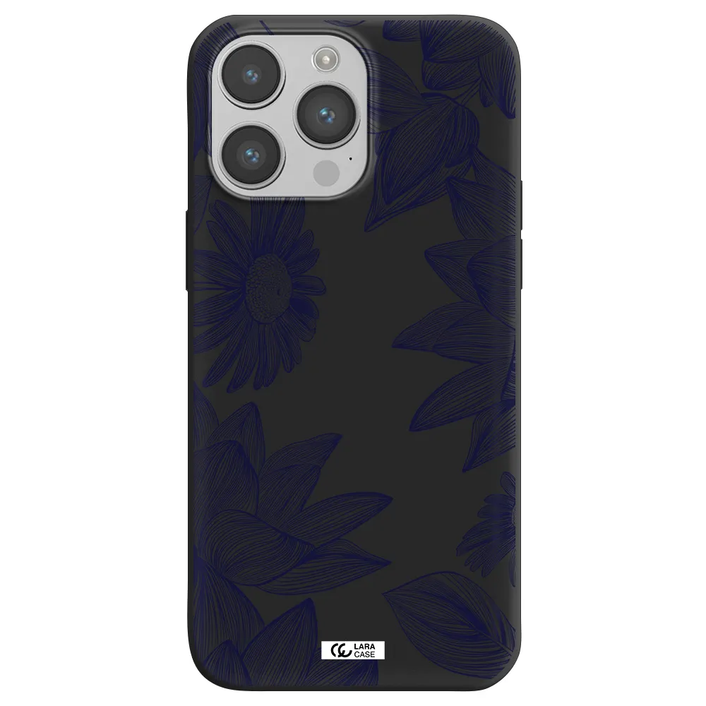 Blue Line Flower Apple iPhone 14 pro max Silicone black Case