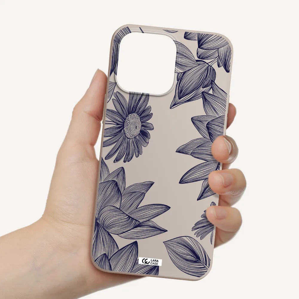 Blue Line Flower Apple iPhone 14 pro max Silicone Stone Case