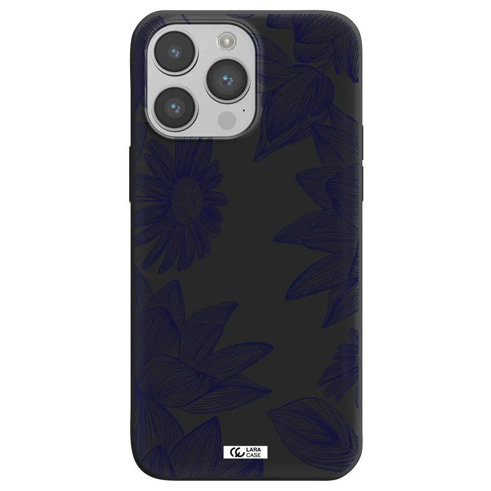 Blue Line Flower Apple iPhone 14 pro Silicone black Case