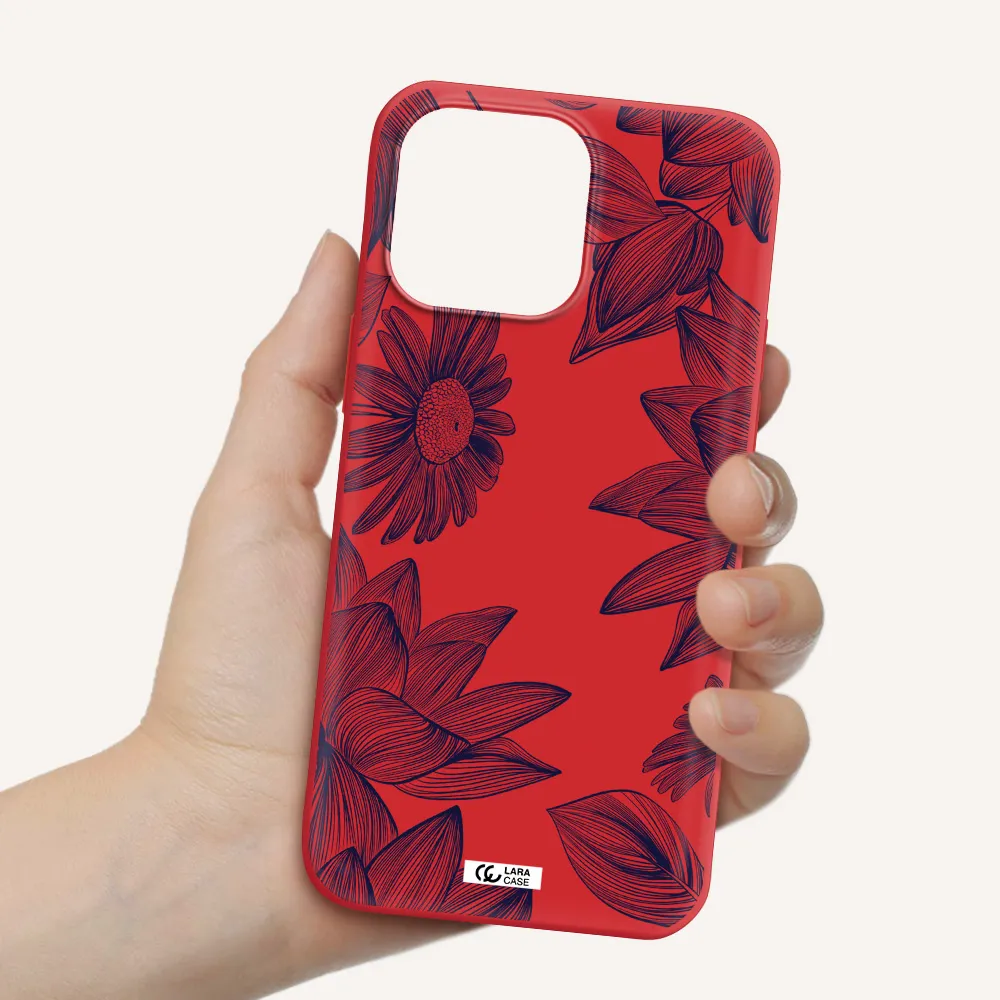 Blue Line Flower Apple iPhone 14 pro Silicone Imperial Red Case