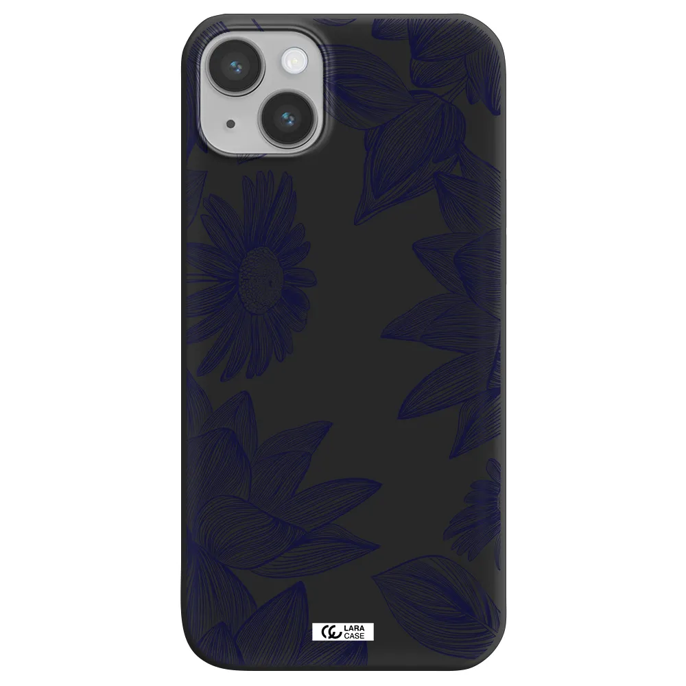 Blue Line Flower Apple iPhone 14 Silicone black Case