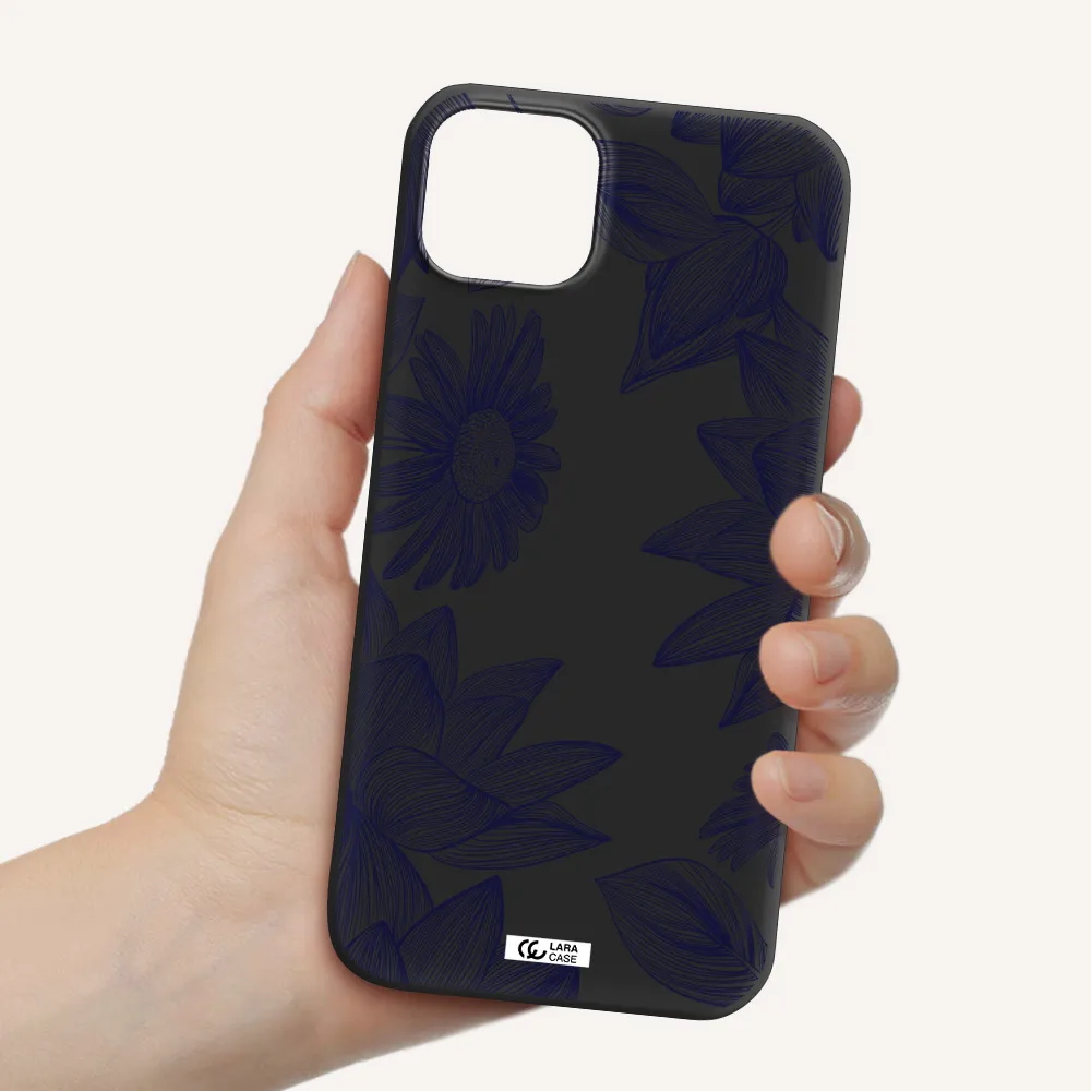 Blue Line Flower Apple iPhone 14 Silicone black Case